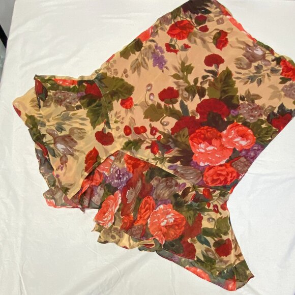 Chicos Design Sheer Lined Flamenco Ruffled Hi Low Asymmetrical Maxi Skirt Floral - Picture 10 of 13